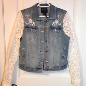 Lace Sleeve Jean Jacket